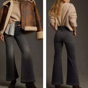 MOTHER Hustler Roller Patch Pocket Skimp Wide Leg Jeans Black Size 30